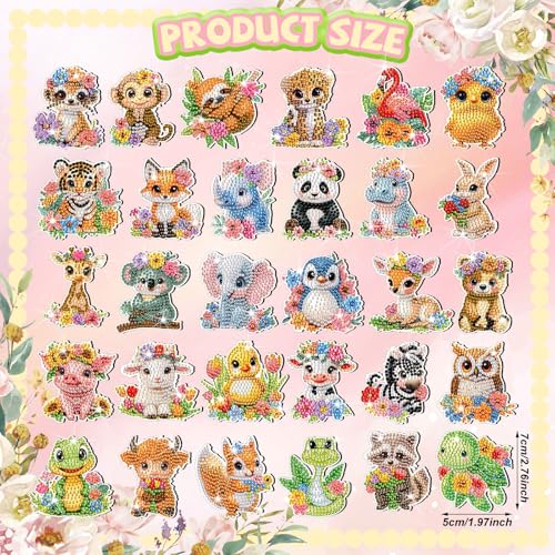 Xuhal 30 Pcs Animal Diamond Painting Magnets Diamond Art Kits for Adults - color: Animal