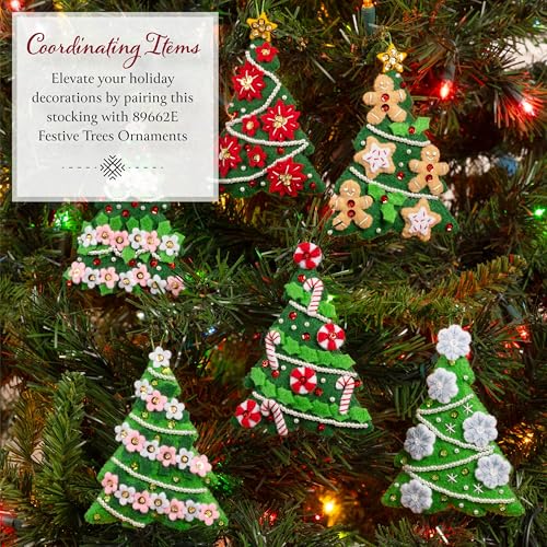 Bucilla, Felt Applique 18" Stocking Making Kit, Holiday Knitting, Perfect for DIY Arts and Crafts