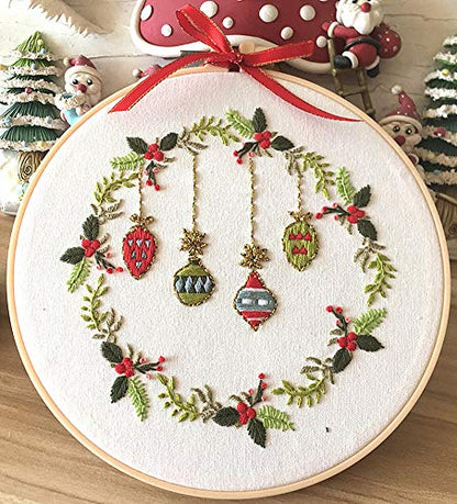 Embroidery Kit Christmas Ornaments Leaf Wreath Awesocrafts Full Range of Embroidery Starter Beginners Adults DIY Handmade Easy Patterns (Ornaments) - color: Ornaments