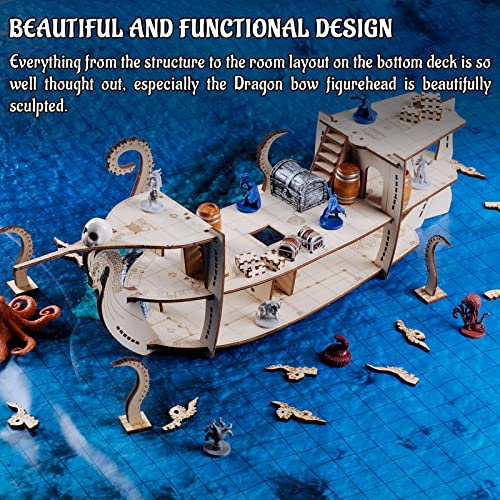 CZYY DND Ship Miniature, 3-Level Wooden Naval Battle Terrain Map
