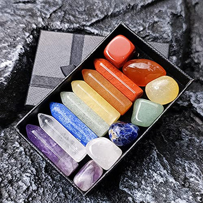 Chakra Crystal Stones Healing Kit, Healing Crystal Wands Crystals Points Reiki, 7 Chakra Set Tumbled Stones Reiki Chakra Meditation Therapy