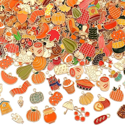 SANNIX 350Pcs Fall Charms, Thanksgiving Charms for Jewelry Making Bulk - color: Fall Color