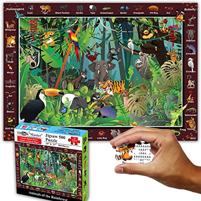 Think2Master Rainforest Jungle Animals 500 Pieces vith Large Pieces Jigsaw Puzzle for Seniors, Adults & Families. Great Gift Size: 26.8” X 18.9” - style: Animals of the Rainforest