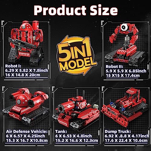 5 in 1 Robot Building Set with RC & APP for Boys Kids Age 8-14 - color: 5in1 Red Robot