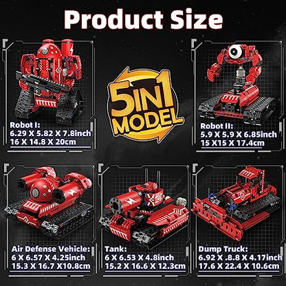 5 in 1 Robot Building Set with RC & APP for Boys Kids Age 8-14 - color: 5in1 Red Robot