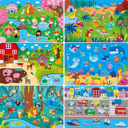 6 Pack Placemats for Kids, Non-Slip Washable Dining Mats, Reusable Jungle, Underwater World, Farm, Dinosaur, Vehicle & Magic World Table Mats for Home, Kindergarten, Classroom, Nursery - style: Animal World
