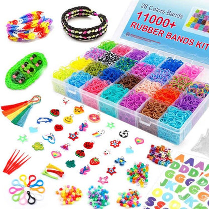 INSCRAFT Rubber Band Refill Kit: Over 11000 Rubber Bands, 28 Colors with Container, 600 Clips, 200 Beads, 52 ABC Beads, Premium Bracelet Making Refill Kit for Girls Kids Gift DIY Craft