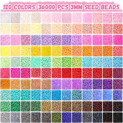 Funtopia 120 Colors 3mm 37000pcs+ Seed Beads for Jewelry Making Bracelets - size: 3mm