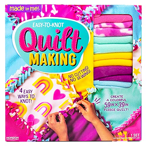 Made By Me Easy-to-Knot Quilt Making by Horizon Group USA, Create a 59” x 39” Fleece Quilt, No Cutting or Sewing Necessary, Includes 20 Fabric Squares & Felt Embellishments, Learn 4 Ways to Knot - style: Quilt (Rainbow)