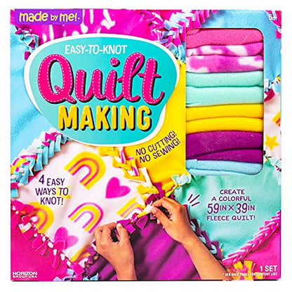 Made By Me Easy-to-Knot Quilt Making by Horizon Group USA, Create a 59” x 39” Fleece Quilt, No Cutting or Sewing Necessary, Includes 20 Fabric Squares & Felt Embellishments, Learn 4 Ways to Knot - style: Quilt (Rainbow)