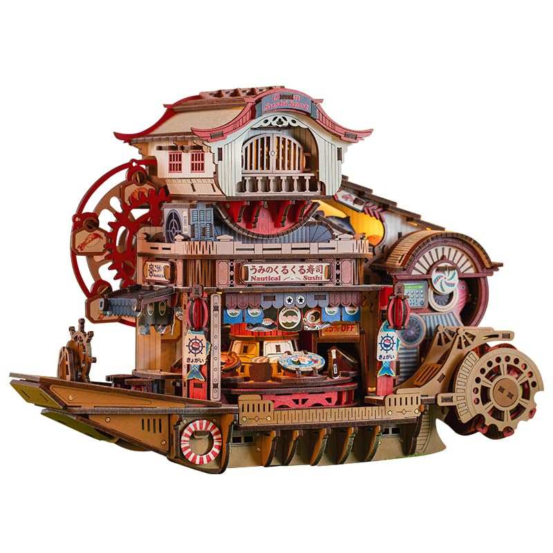 Roroom Mechanical 3D Wooden Puzzles for Adults, 425pcs Wood Building Kit - color: Nautical Sushi