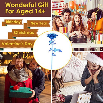 Piececool 3D Metal Puzzles Rose Flower Model Kits, Artificial Fake Flowers Metal Building Blocks DIY 3D Puzzle for Adults, for Father Mothers Valentines Day, 15Pcs - color: Blue
