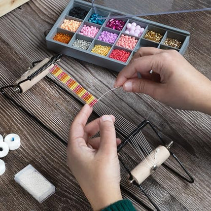 The Beadsmith Metal Bead Loom Kit, Includes Loom (12.5" x 2.5" x 3"), Thread, Needles, and 18 Grams Glass Beads for Bracelets, Necklaces, Belts, and More - size: 12.5" x 2.5" x 3"