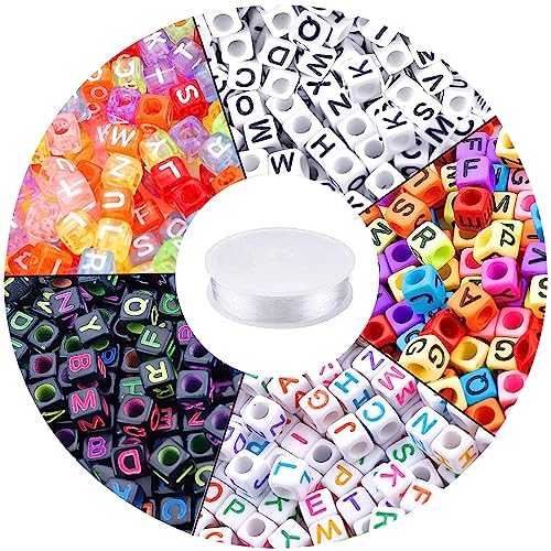 Augshy 1400pcs 5 Color Cube Alphabet Bead,Letter Beads DIY Activity Craft - color: 5colors A