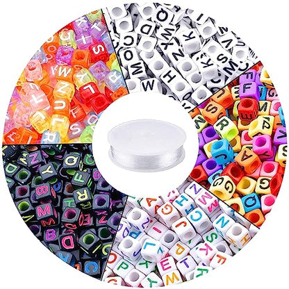 Augshy 1400pcs 5 Color Cube Alphabet Bead,Letter Beads DIY Activity Craft - color: 5colors A