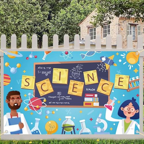 AIBIIN Science Birthday Party Backdrop Chemical Experiments Science Party Decorations Background for Kids Chemistry Lab Mad Scientist Equipment Science Research Banner 7 x 5ft - size: 7x5ft