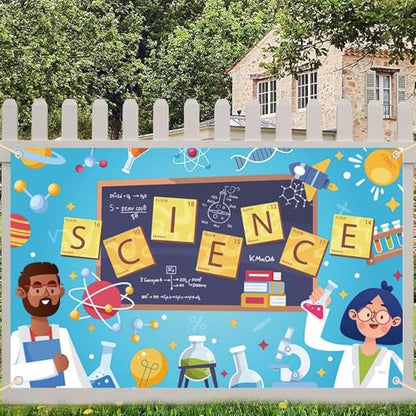 AIBIIN Science Birthday Party Backdrop Chemical Experiments Science Party Decorations Background for Kids Chemistry Lab Mad Scientist Equipment Science Research Banner 7 x 5ft - size: 7x5ft
