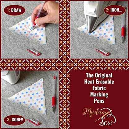 Madam Sew Heat Erasable Fabric Marking Pens, Seam Allowance Ruler and Magnetic Seam Guide, Hot Hem Ruler