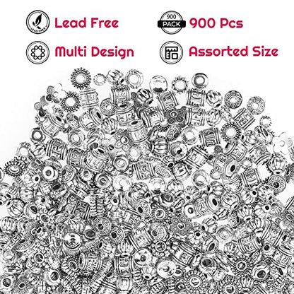 Cridoz Metal Spacer Beads for Making Bracelet, Necklace, Jewelry Making and Findings Accessories, 900Pcs, Silver - color: Silver2