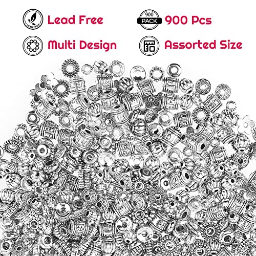 Cridoz Metal Spacer Beads for Making Bracelet, Necklace, Jewelry Making and Findings Accessories, 900Pcs, Silver - color: Silver2