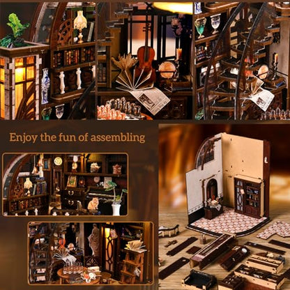 DIY Miniature House Kit, 3D Wooden Puzzle for Adults, Book Nook Kit with Touch LED Light, Library Bookshelf Insert, Creative Hobby Craft Gift for Bibliophiles (Bacchus Bookstore) - style: Bacchus Bookstore