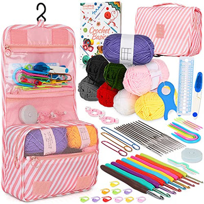 Coopay 63 Pcs Crochet Kit for Beginners, All-in-One Crochet Starter Kits - color: Pink Stripes
