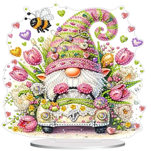 Diamond Painting Kits for Adults Beginners, 5D Full Drill Dwarf Crystal Art Desktop Ornament, DIY Single Sided Home Office Desk Decor, Creative Craft Gift Set with Tools - color: Car Dwarf