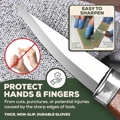 Wood Carving Kit – 29Pcs Whittling Knife Set with 9 Knives, Basswood Blocks w/Carved Guides, Safety Gloves, Whetstone, Stropping Leather & Roll Bag – AMPARIA Premium Tools for Beginner & Professional