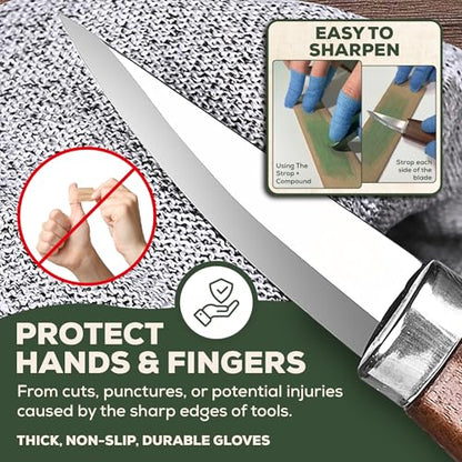 Wood Carving Kit – 29Pcs Whittling Knife Set with 9 Knives, Basswood Blocks w/Carved Guides, Safety Gloves, Whetstone, Stropping Leather & Roll Bag – AMPARIA Premium Tools for Beginner & Professional