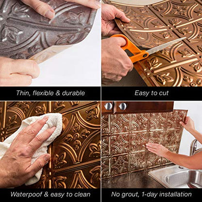 FASÄDE Fleur de Lis Decorative Vinyl Backsplash 15 sq ft Kit in Bermuda Bronze - color: Bermuda Bronze