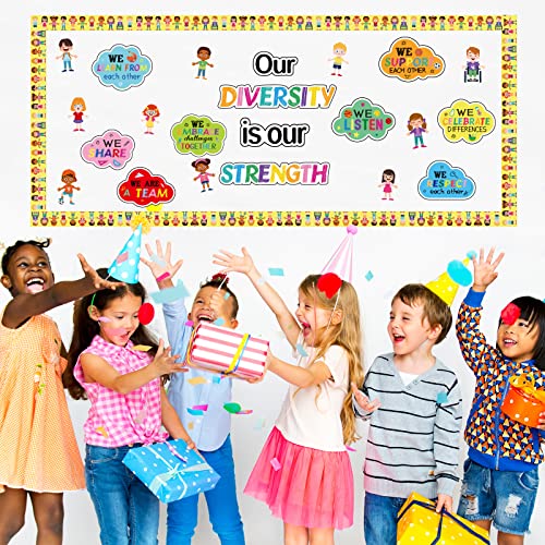 Diversity Bulletin Board Decoration Set Diverse Students Borders Cutouts for Party School Classroom Door Welcome Bulletin Board Craft Home Wall(Our Diversity is Our Strength) - style: Our Diversity is Our Strength