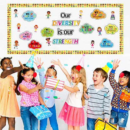 Diversity Bulletin Board Decoration Set Diverse Students Borders Cutouts for Party School Classroom Door Welcome Bulletin Board Craft Home Wall(Our Diversity is Our Strength) - style: Our Diversity is Our Strength