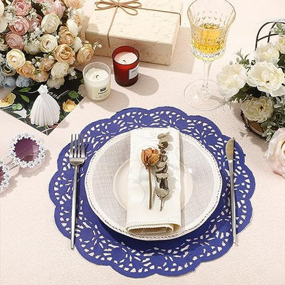 Yexiya 200 Pcs Lace Paper Doilies 14 Inch Round Foil Placemats, Dark Blue - color: Dark Blue