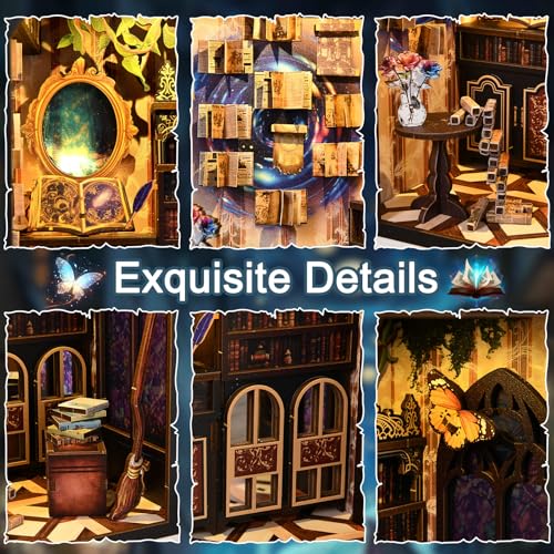 Book Nook Kit, DIY Dollhouse Miniature House with LED Bookshelf Decor Home Decor, 3D Wooden Puzzle Craft and Creative Gifts for Adults, Teens, Beginners (Magic Book) - style: Magic Book