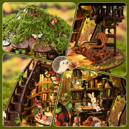 Music Park Book Nook for Adults, 3D Wooden Puzzle Forest Treehouse with LED - color: Forest Treehouse