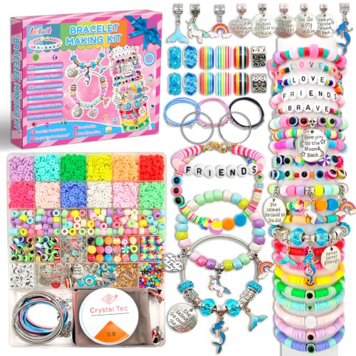 leitait Girls Toys Bracelet Making Kit -3400pcs Charm Jewelry Making Kit Supplies,Unicorn/Mermaid Crafts Birthday Christmas Gifts for Girls Ages 5 6 7 8 9 10 11 12 Years Old - color: 3400pcs