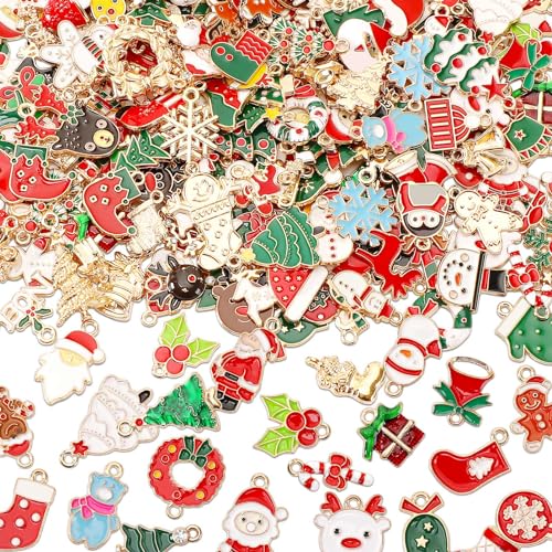 SANNIX 350Pcs Christmas Charms for Jewelry Making, Gold Enamel Xmas Charms - color: Christmas Color
