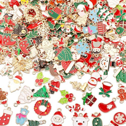 SANNIX 350Pcs Christmas Charms for Jewelry Making, Gold Enamel Xmas Charms - color: Christmas Color