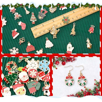 SANNIX 350Pcs Christmas Charms for Jewelry Making, Gold Enamel Xmas Charms - color: Christmas Color