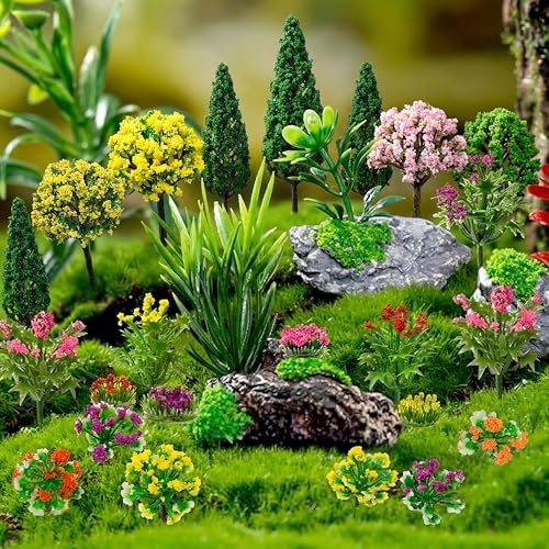 Soulchen 58 Pcs Mixed Model Trees 0.98-5.12 Inch Mini Tree Diorama Supplies - style: Dark Green