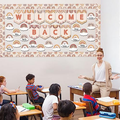 Boho Rainbow Welcome Bulletin Board Decoration Set Welcome Back to School Bulletin Board Cutouts for Party School Classroom Door Bulletin Board Border Craft Home Wall(Boho Rainbow) - style: Boho Rainbow