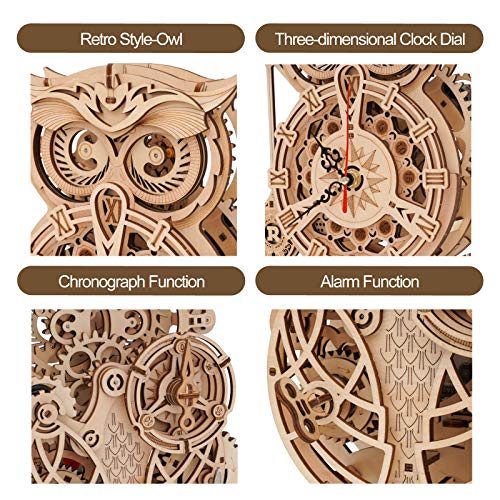 ROKR 3D Wooden Puzzle Owl Clock for Adults, Mechanical Gear Wooden Building Model Kit for Adults, DIY Craft Gift for Home Decor