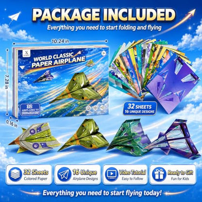 Xuoent Paper Airplane Kit, Origami Kit for Kids, World Classic Paper Planes - color: Green