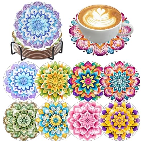 XUCNWL 8 PCS Flowers Diamond Art Coasters Kit for Adults,4X4 Inch - color: Flower-2