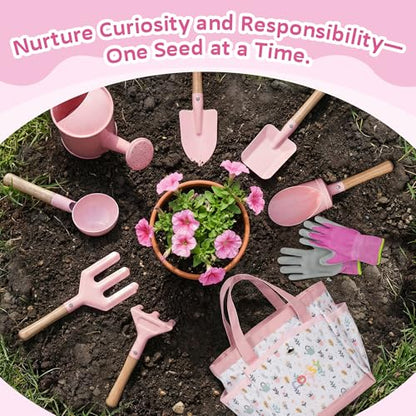 Cossy 13 PCS Kids Gardening Set,Garden Tool Kit for Kids and Toddlers - color: Pink