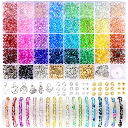 Funtopia Glass Beads Bracelet Making Kit, 1396pcs 6mm Crackle Glass Beads - color: #4 Crackle Patterns, size: 6mm