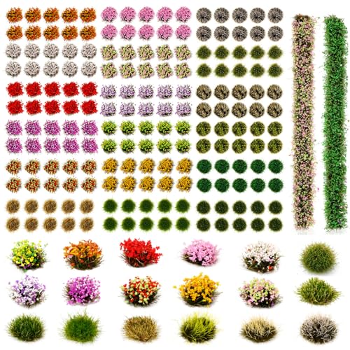 182 Pcs Diorama Grass Colorful Miniature Flowers Cluste Kit
