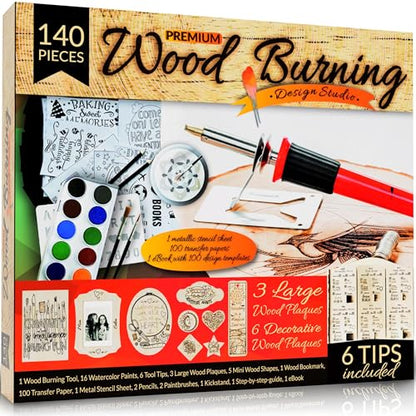 Scissor-Tailed Beginners Wood Burning Kit 140 Pieces. Best Gift Idea for Art & Craft Kit Lovers. Woodburning DIY Hobby Kits with 9 Large Wooden Plaques to Make Unique Wood Burning Projects