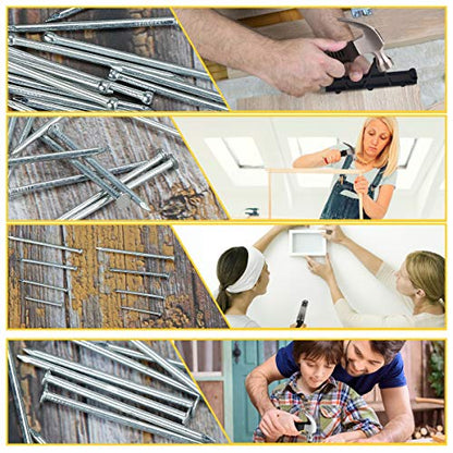 KURUI 700PCs Nails Assortment Kit & 8oz Hammer, Small Hammer for Hanging Wall Art Decor, Picture Frame, 350 Roofing/Wall Nails & 350 Finishing Nail