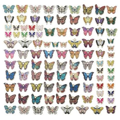 WOCRAFT 100pcs Assorted Enamel Butterfly Bracelet Charms for Jewelry Making DIY Necklace Bracelet Keychain Crafting Charms Kit (M771) - style: Butterfly
